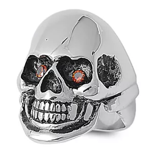 Anillo de motociclista con calavera de acero inoxidable de moda para hombre con 2 ojos de gema roja - Imagen 1 de 2