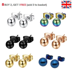 Ear Piercing Studs Stud Earrings Surgical Steel Pairs Gold Silver Black 3mm -8mm - Picture 1 of 18