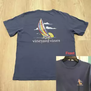 Camiseta Vineyard Vines Vela Playa Vacaciones Azul Marino Manga Corta Talla Mediana - Imagen 1 de 4