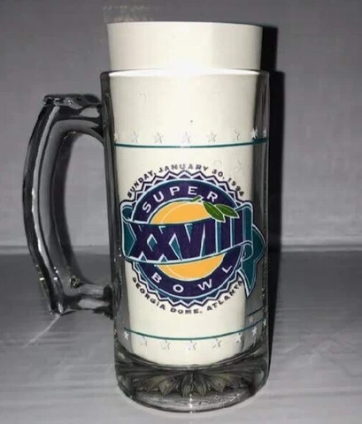 Super Bowl XXVIII 28 Mug Buffalo Bills vs Dallas Cowboys Glass Beer Cup VTG 1994 Cover