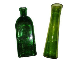 2 JARRONES DE VIDRIO 9x3" ESMERALDA Starburst y 9x2.5" verde oliva nuevos - Imagen 1 de 8