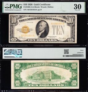 AWESOME Crisp Choice VF++ 1928 $10 GOLD CERTIFICATE! PMG 30! FREE SHIP! 61654A