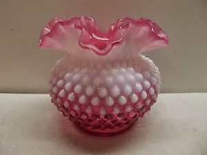FENTON ART CRISTAL ARÁNDANO OPALESCENTE TAZÓN ROSA HOBNAIL - Imagen 1 de 5