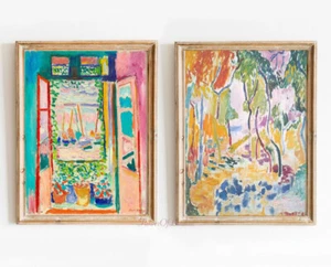 Set 2 stampe Matisse paesaggio finestra aperta vintage rosa tenue morbido, giclée - Foto 1 di 8