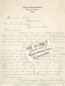 1910 Political LETTERHEAD DENVER COLORADO House Of Representatives ISAAC AMADOS - Picture 1 of 2