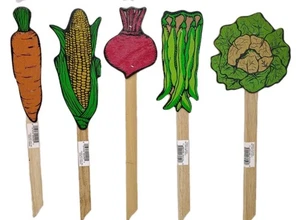 Vintage Gemüse Garten Marker Holz Pfähle Gemüse Rettich Mais Salat Bohne Karotte - Bild 1 von 9