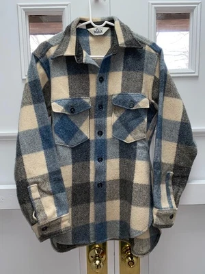 Jaqueta Woolrich Vintage Masculina Grande Azul Cinza Xadrez Camisa de Lã Casaco Jac Anos 70 CPO. - Imagem 1 de 4