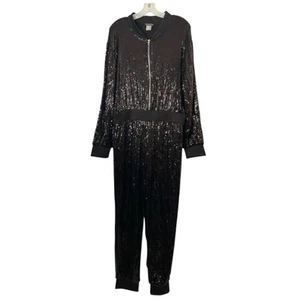 Venus Black Sequin Jumpsuit XL Zip Long Sleeve Party Special Occasion Glam - Picture 1 of 6