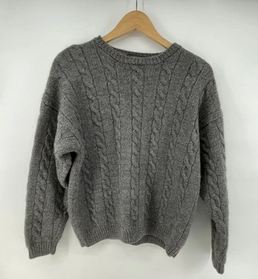Vtg J CREW Oarsman Sweater Men XL Fits *M/L Wool Cable Knit Fisherman Gray Thick - Image 1 of 4