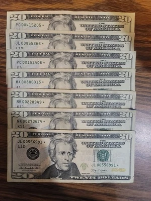 20 dollar bill star note 2017, 2013, 2009 Rare 🔥💥✨$20 Bill Star Note Lot Of 7 - Image 1 of 4