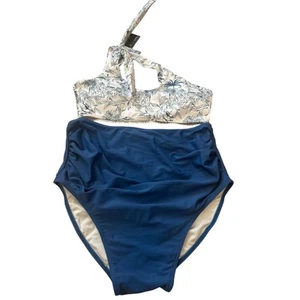 Summer Mae Two Piece One Shoulder Tie Side Pregnancy Swimwear Small Blue White - Picture 1 of 9