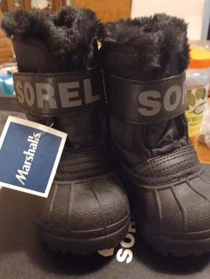 Sorel Commander Bebés Niños Negro Imitación Piel Invierno Botas de Nieve Talla 4  Foto 1 de 4