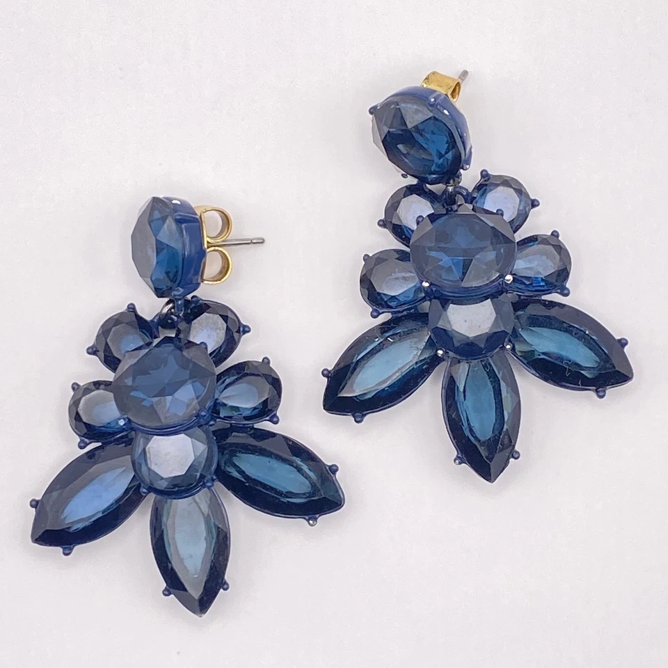 J. ЭКИПАЖ граненый кристалл Люстра серьги темно бирюзовый синий темно-синий блестящий вечер - Изображение 1 из 4