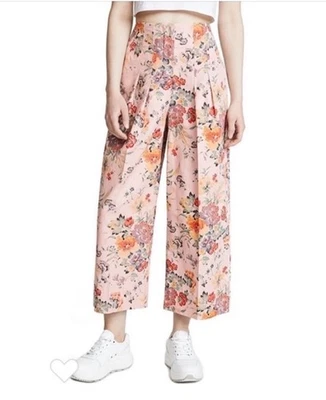REBECCA TAYLOR Marlena Dusty Rose Floral Pants size 2 Cropped Casual - Image 1 of 4