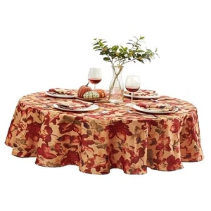 Thanksgiving Autumn Oval Fabric Tablecloth, 60 x 84" x 60" (Oval) Leaf Collage - Picture 1 of 7