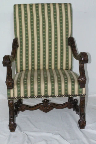 Antique Walnut French Louis XIII Os de Mouton Style Throne Chair, Circa 19th Cover
