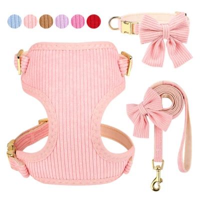 Cute Bow Tie Dog Collar Soft Mesh Vest Harness Walking Leash for Small Pet Puppy - Image 1 of 4