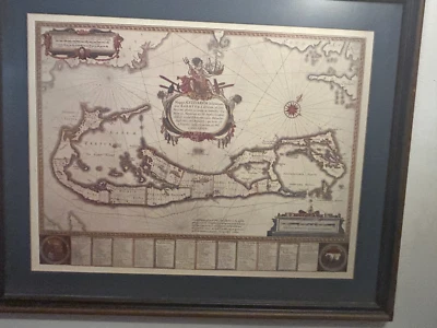 Framed Antique-Style Map of Bermuda & Caribbean–Reproduction of 1620s 23" x 28" - Image 1 of 4