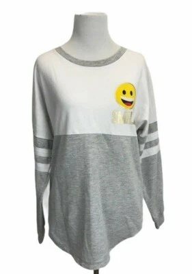 Jerry Leigh Womens Smile Emoji Pull Over Sweatshirt Gray Lounge Long Sleeve Jr S - Image 1 of 4