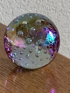 Glass Eye Studio 1997 Paperweight Hand Blown Art Glass Iridescent Bubbles Signed - Picture 1 of 12