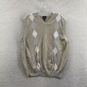 Vintage Sweater Vest Large Mens Tan Beige Argyle Diamond Grandpa Preppy Academia - Picture 1 of 6