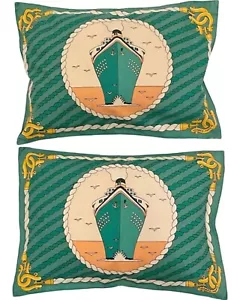 Pair Vintage Hermes Paris Throw Pillows Cruise Ship Nautical Yacht Decorative - Picture 1 of 14