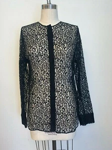 CHRISTIAN DIOR Paris Black Sheer Illusion Lace Button-Down Shirt Blouse 12 48 44 - Picture 1 of 10