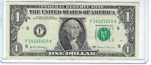 RARE Fancy One $1 dollar bill LOW SUM SERIAL number (10) F14121010A 98% COOL!!! - Picture 1 of 3