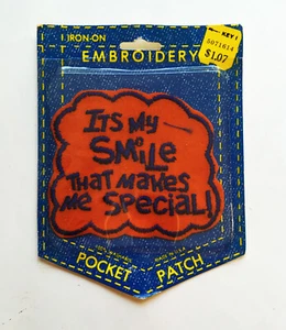 It’s My Smile That Makes Me Special Vintage Embroidered Pocket Iron On Patch - Picture 1 of 1