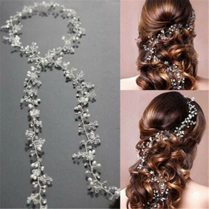 Women Girl Bride Wedding Crystal Pearl Hair Head Band Garland Headband Decor - Picture 1 of 10