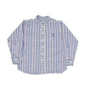 Vintage DISNEY Donaldson Shirt Blue 90s Check Long Sleeve Boys 8 Years - Picture 1 of 8
