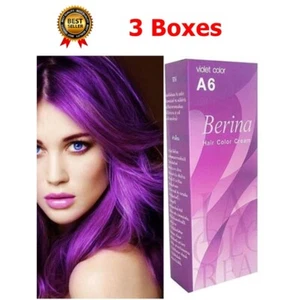 3x Berina A6 Violet Purple Best Hair Dye Color Cream Long Lasting Permanent Deve - Picture 1 of 8
