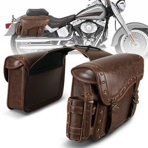 Motorcycle Saddlebags Vintage PU Leather Rear Side Tool Bag For Yamaha V-Star - Picture 1 of 10