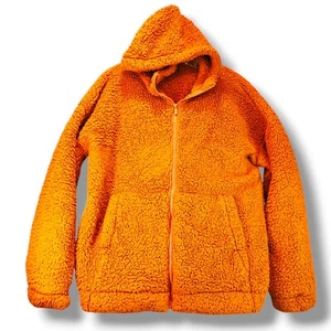 Sherpa Hoodie Zip Up Jacket Women Size M Zenana Camel Brown Pockets Drawstring - Picture 1 of 11