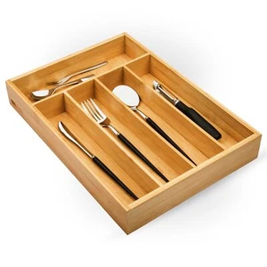 Bamboo Wood Utensil Drawer Organizer Kitchen Cutlery Tray with 5 Compartment - Picture 1 of 8