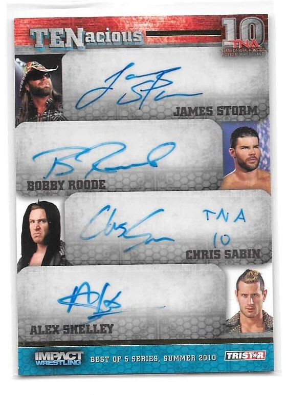 2012 TRISTAR TNA TENacious Quad Auto Gold #TEN43 Storm Roode Sabin Shelley /100 - Image 1 of 2