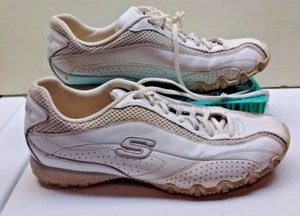 Skechers Women 9M 39 White Leather Mesh Lace Up Athletic Sneaker Walking Shoes - Picture 1 of 4