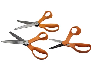 LOT of 3 Fiskars Scissors Pinking Shears Titanium Orange Handle Zig Zag Cut 9"+ - Picture 1 of 4