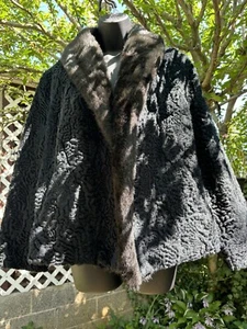 Vintage Montgomery Ward Black Persian Curly Lamb’s Wool Coat - Picture 1 of 5