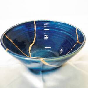 Kintsugi Bowl Japanese Ceramic Deep Blue