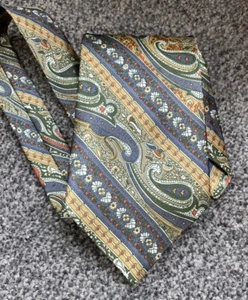 Cravatta uomo oro città fatta a mano seta viola oro multi paisley misto geometrico - Foto 1 di 3