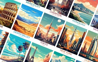 Vintage Travel Posters Fashion Decor Bedroom Location Prints Classic Artwork - Image 1 of 2