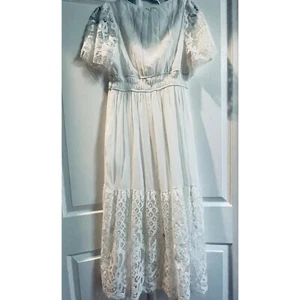J. Gee Cottagecore Spitzen Maxikleid kleine ausgestellte Ärmel Cinch fließend Sommer Freizeit - Bild 1 von 15
