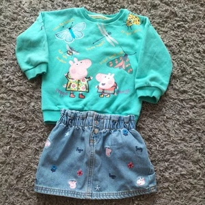 Girls Age 18mths - 2 Years Peppa Pig Denim skirt & Sweatshirt Outfit - Picture 1 of 7
