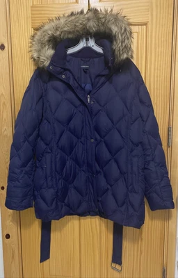 Lands' End Goose Down Puffer Coat Womens XL 18-20 Purple Hooded Parka - Image 1 of 4