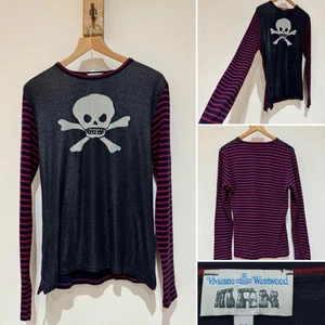 Vivienne Westwood Man 2006 Skull Crossbones Striped Slim Fit Jersey Top Size M - Picture 1 of 8