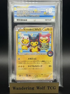 2015 POKEMON  PONCHO-WEARING PIKACHU #203 JPN XY PROMO MEGA CAMPAIGN ACE 10 PSA - Image 1 of 3
