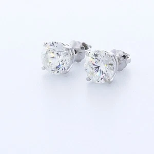 2.0CT NATURAL DIAMONDS H/SI1 ROUND BRILLIANT 14K GOLD PRONG SET CLASSIC EARRINGS - Picture 1 of 3