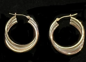 Sterling & 14k Gold Filled GF Triple Hoop Earrings Signed Jewelry - Picture 1 of 7