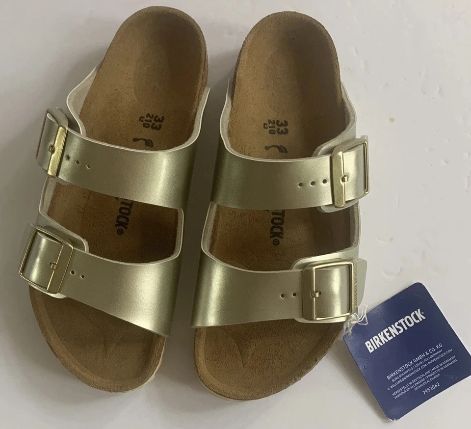 Birkenstock Buckle 210 Leather Sandal L2/33 Kid Girl Electric Metal Gold Arizona - Image 1 of 4